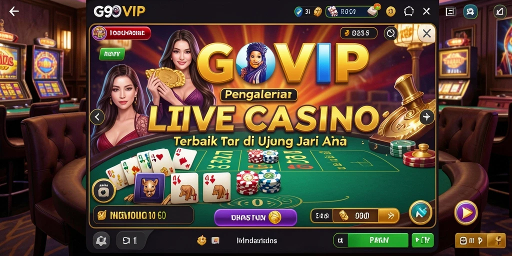 Screenshot gameplay G9VIP menunjukkan dealer langsung dan suasana permainan kasino yang nyata.