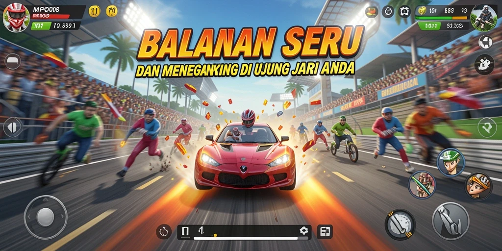Tampilan gameplay MPO08 yang menarik saat balapan seru.