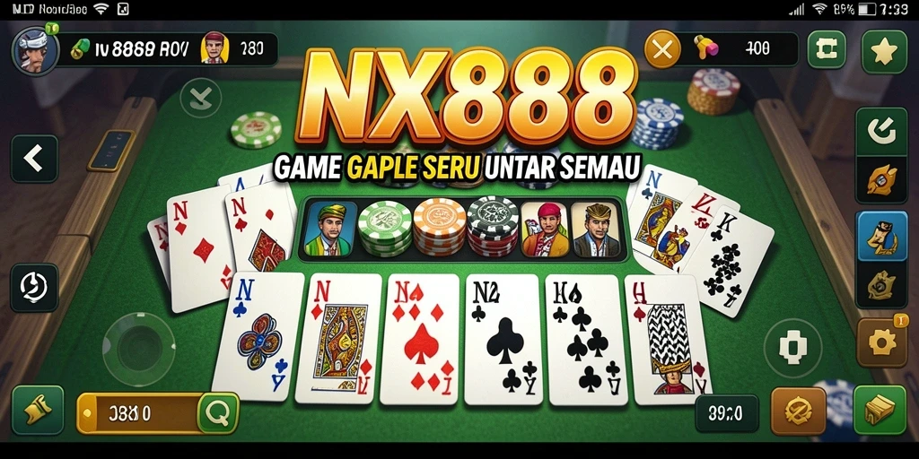 Tampilan menarik dari gameplay Gaple di NX888 yang seru.