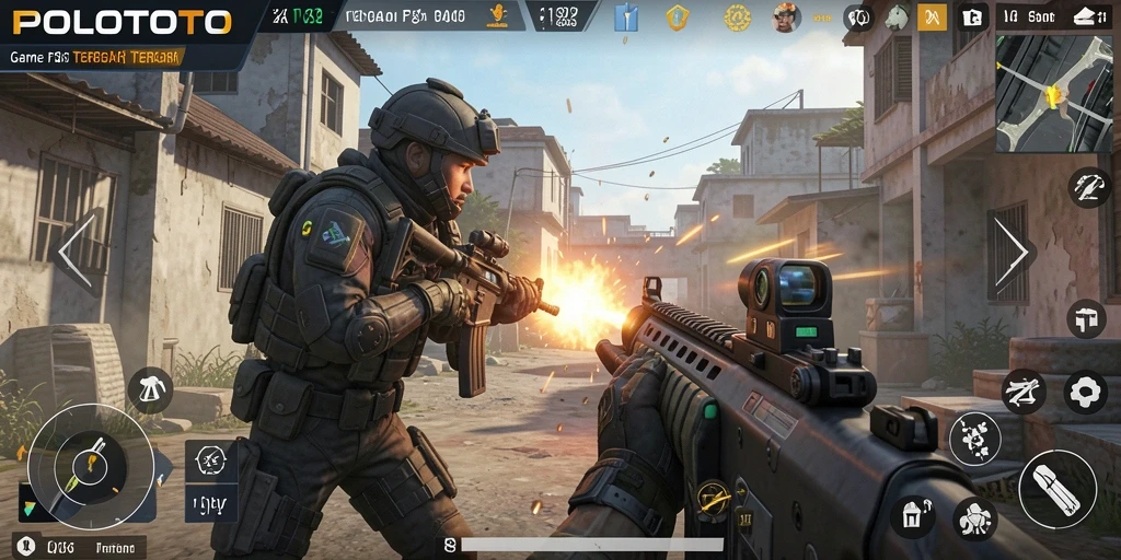 Tangkapan layar POLOTOTO menampilkan aksi menegangkan di arena tempur FPS.