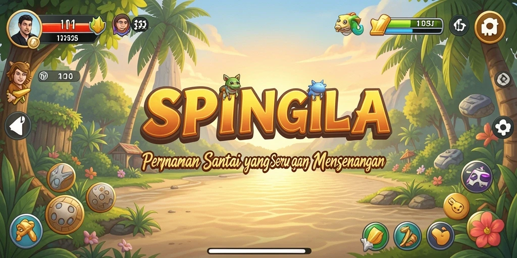 Screenshot utama SPINGILA yang menunjukkan gameplay seru dan menantang.