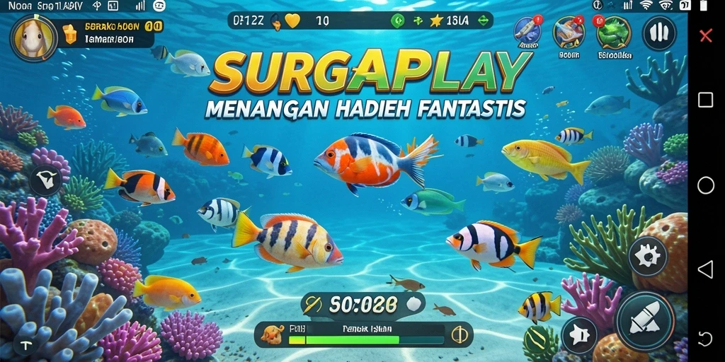 Gameplay menarik dari SURGAPLAY dengan berbagai ikan berwarna-warni.